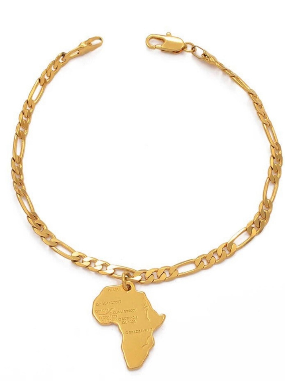 Gold Africa Map Figaro Chain Bracelet - Women's Fashion Jewelry